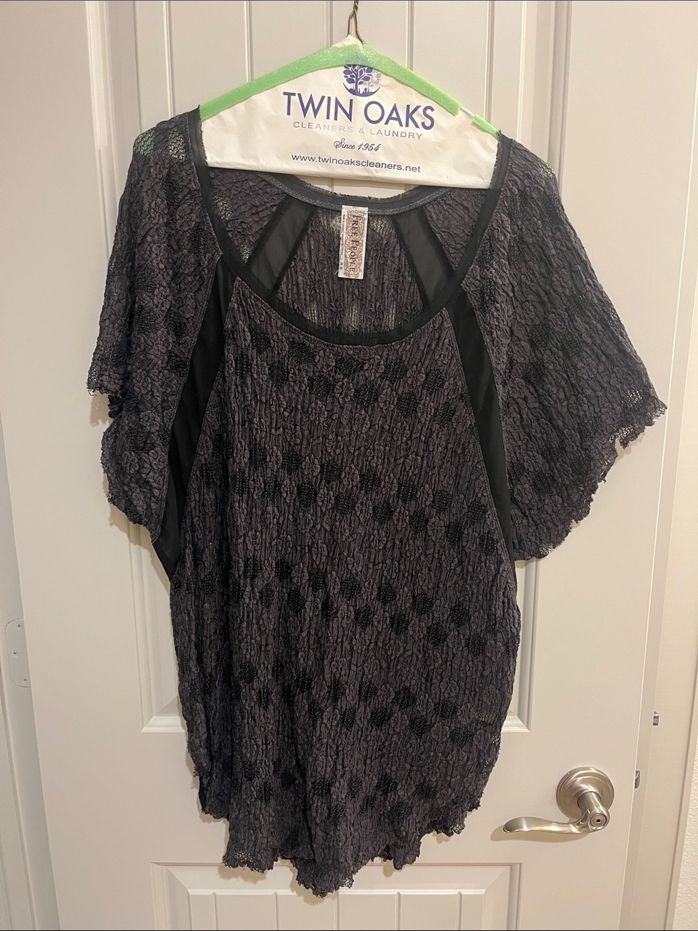Free People Slate Gray Textured Flutter Sleeve Top